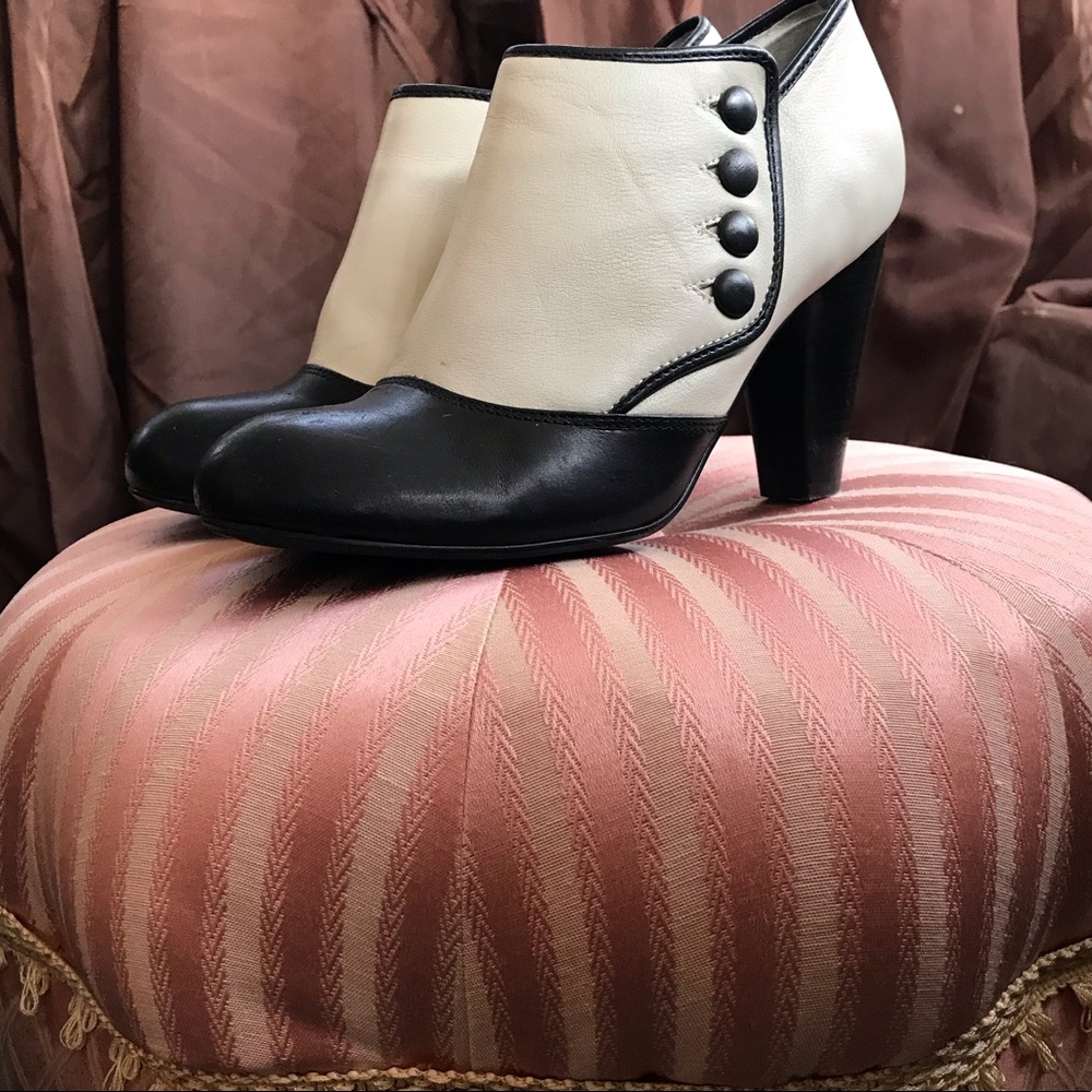 Leather Vintage Reproduction Button Up Heels